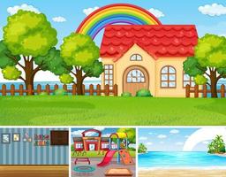 Four different indoor and outdoor scenes vector