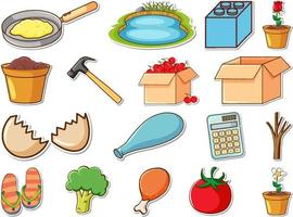 Sticker set of mixed daily objects vector