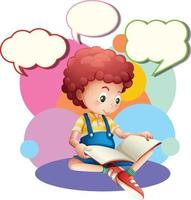 Speech bubble template with boy reading book vector