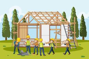 Building construction site with workers vector