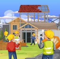 Building construction site with workers vector