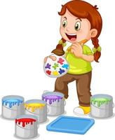 Little girl with buckets of paints vector