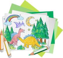Kids hand drawn doodle dinosaurs vector