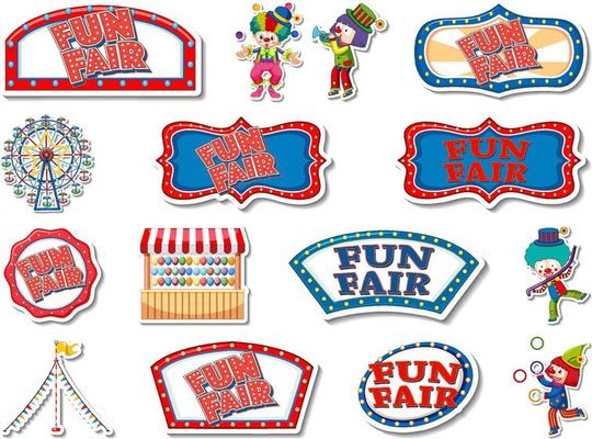 Sticker set of amusement park and fun fair objects