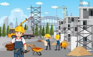 Building construction site and workers vector