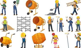 Construction worker set with man and tools vector