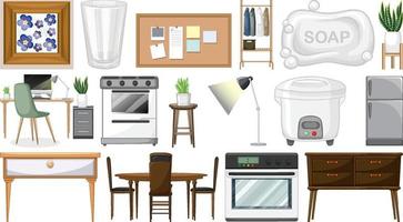 Furniture and household appliances on white background vector