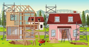 Building construction site scene vector