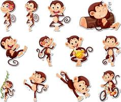 Sticker set of funny monkey cartoon characters vector