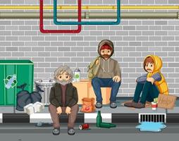 Outdoor scene with homeless people vector