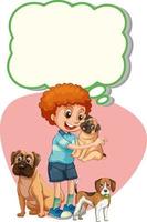 Speech bubble template with boy and dogs vector