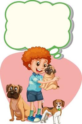 Speech bubble template with boy and dogs