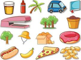 Sticker set of mixed daily objects vector