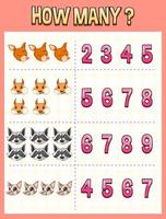 Counting number template with animal vector