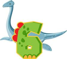 A dinosaur with number six cartoon vector