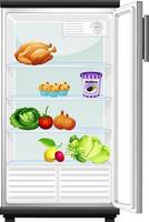 Opened refrigerator with food inside vector