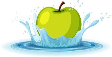 A water splash with green apple on white background vector