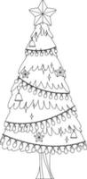 Christmas tree doodle outline for colouring vector