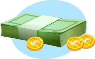 dinero en efectivo con monedas en estilo de dibujos animados vector