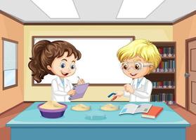 Scientist kids doing science experiment vector