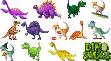 Many dinosaurs on white background vector