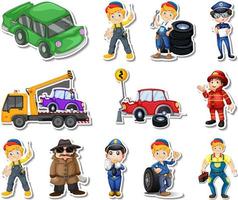 Sticker set of professions characters and objects vector