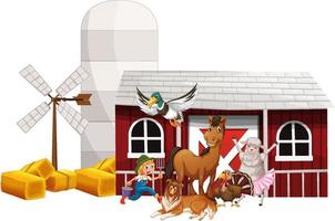 Farming theme with farmer and animals vector