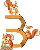 Three squirrel attached to number three vector