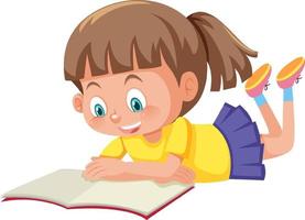 Girl reading a book on white background vector
