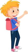 Male student cartoon character with backpack on white background vector
