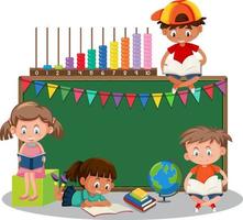 Happy children with blackboard banner vector