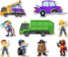 Sticker set of professions characters and objects vector