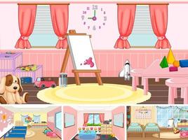 Set of different kindergarten classroom scenes vector