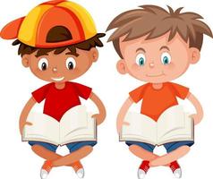 Boys reading a book on white background vector