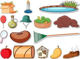 Sticker set of mixed daily objects vector