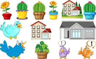Set of houses and plants vector