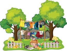 Park scene with girl and cats vector