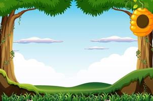 Background scene wtih blue sky and green grass vector