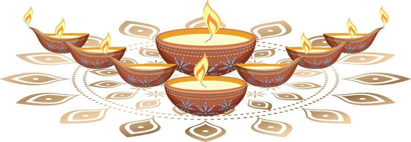 Diwali light candles on white background