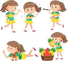 Set of happy girl cartoon character vector