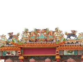 Beautiful Chinese dragon-headed unicorn statue on the temple roof. Kylin or Kirin on roof in Chinese temple. photo