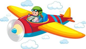 Girl flying cute airplane in the sky vector