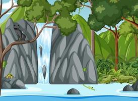 Empty forest environment with waterfall vector