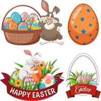 Happy Easter day with bunny and eggs vector