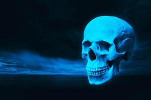 human skull on a dark blue . photo