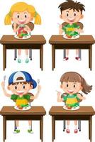 Set of children eating healthy breakfast vector