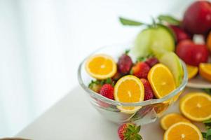 The fruits of health lover Healthy fruit And health care to eat healthy food. To the skin. The fruit is placed in a beautiful table, apple apricot, banana, orange, dragon, placed photo