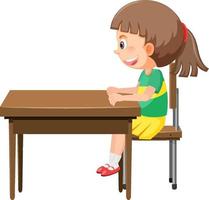 Girl sitting on a school desk vector