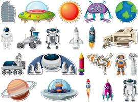 Sticker set of outer space objects and astronauts