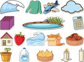 Sticker set of mixed daily objects vector